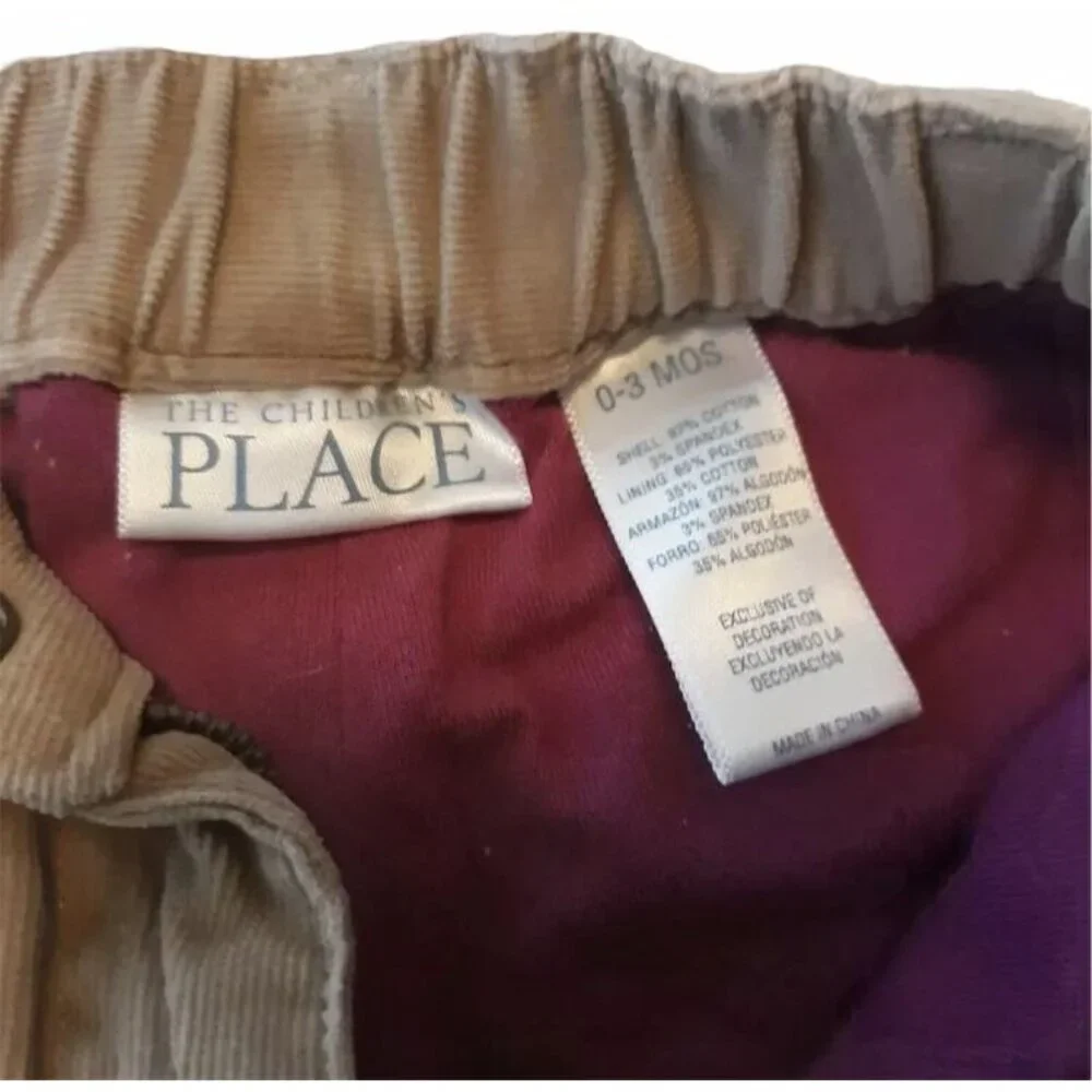 Children's Place Baby Girls Embroidered Corduroy Pants Taupe 0-3‎ Months Floral